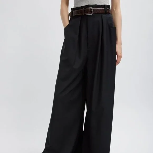 Tibi Tropical Wool Walker Wide Leg Pant in Black - Picture 2 of 8